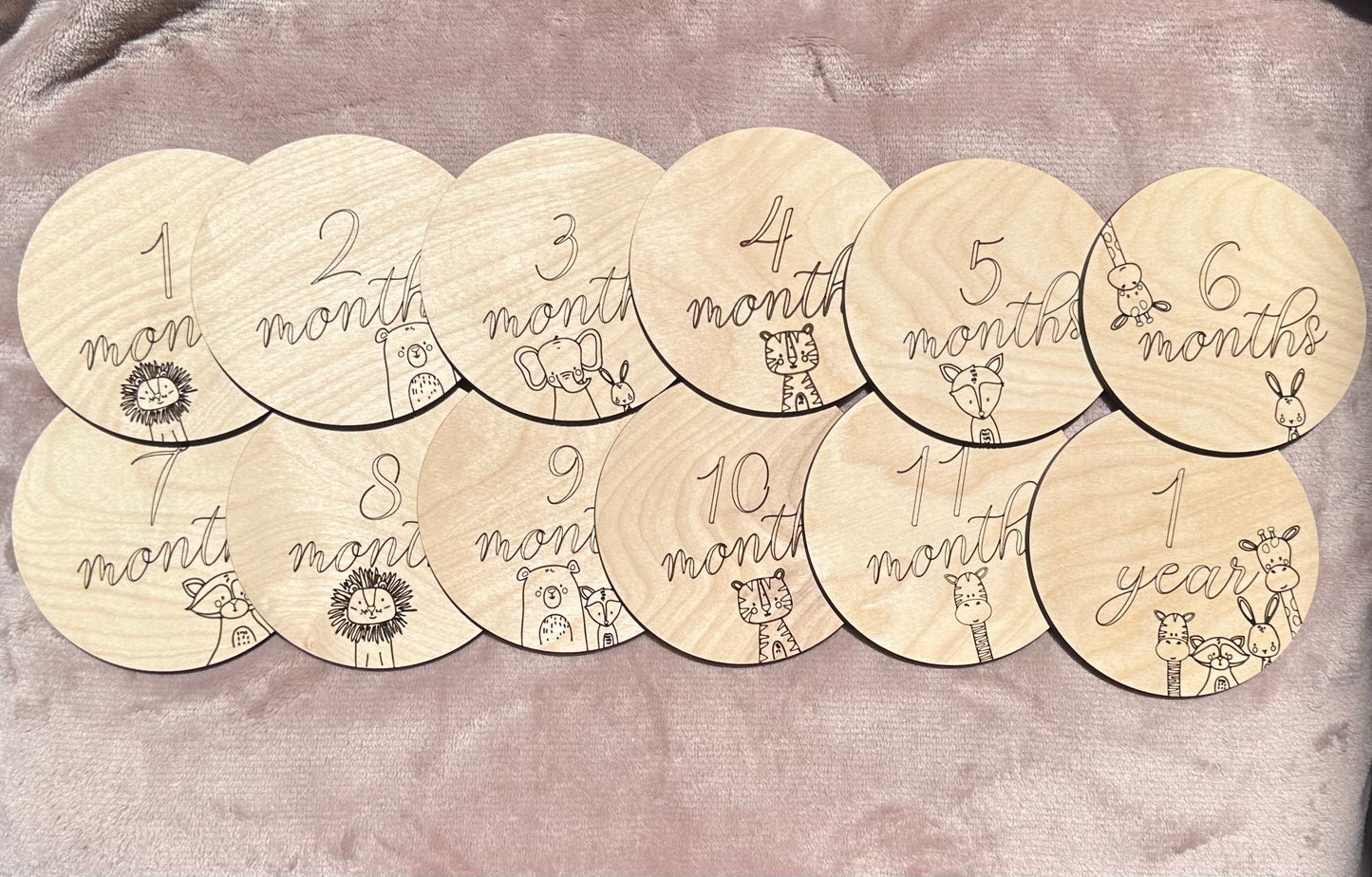 Animal Baby Monthly Milestone Photo Marker Set