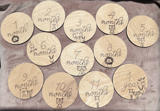 Animal Baby Monthly Milestone Photo Marker Set